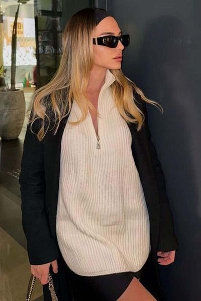 Madmext Basic-Pullover mit Reißverschlusskragen in Knochenform Mg1960
