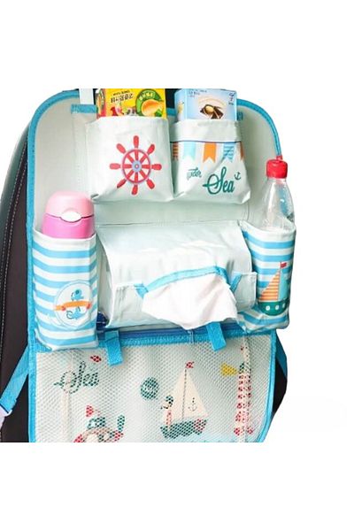 Empria Protecție pentru scaun auto, organizator auto pentru copii, 8 buzunare, 54x43 cm, albastru