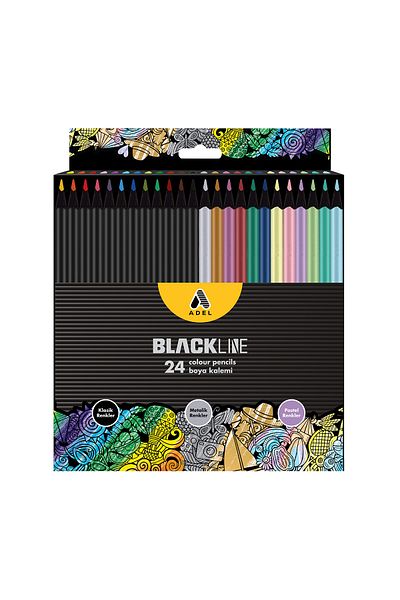 Adel Blackline Triangle Crayons Mixed 24, Classic, Metallic, Pastel, Neon Colors, Quality Enamel