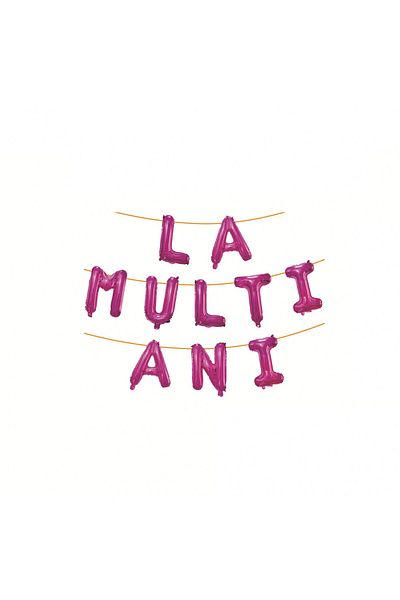 Flippy 10 Baloane Aniversare La Multi Ani, Figurine Litere Tema Aniversare 40 cm Pai Inclus Roz