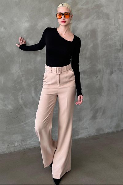 Madmext Beige Spanish Leg Women's Fabric Pants Mg2303