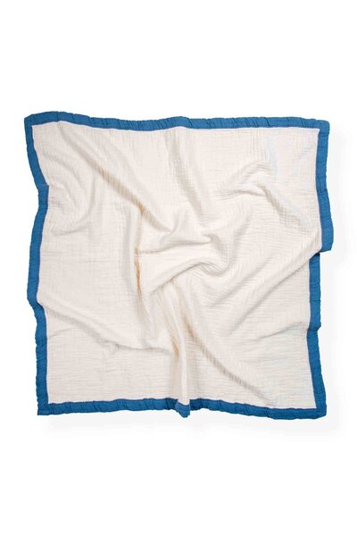 Cigit Thick Piping Four Layer Raw Blanket 85X90 Indigo