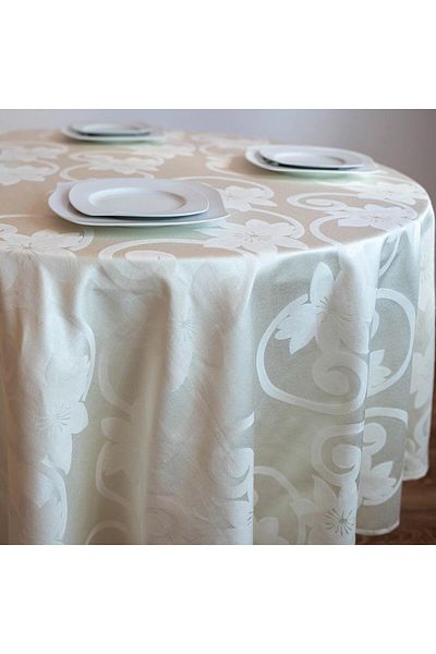 Homelux Fata de Masa Rotunda D 180 Cm 90% Bumbac Jacquard Alb