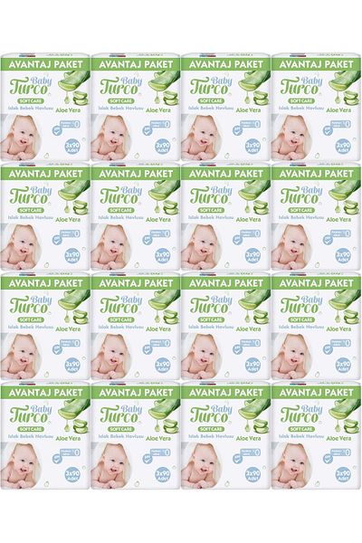 Baby Turco Wet Towel Wipes Soft Care Aloe Vera 90 Sheets (Set of 48) (16Pk*3) 4320 Sheets