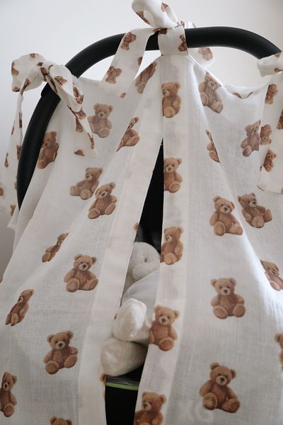 DoDo'S Baby Double Layer Teddy Bear Pattern Organic Muslin Stroller Cover