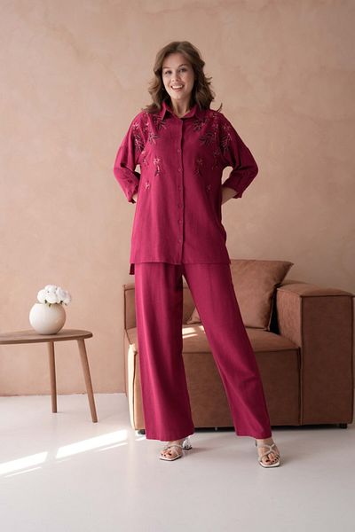 MVStore Cămașă oversize din in brodat cu model pentru femei
