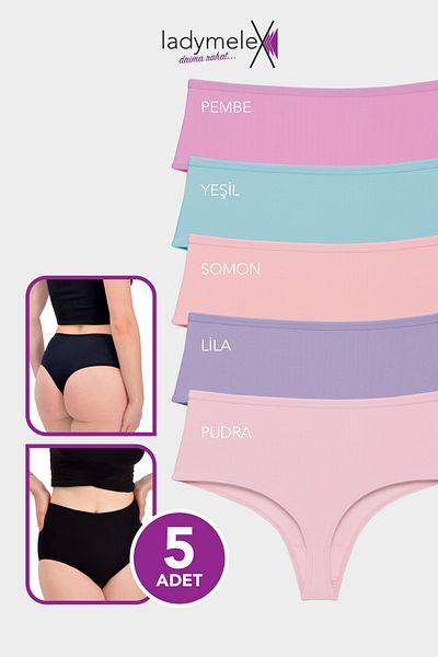 LadyMelex Tanga de damă din bumbac cu talie inalta - 5 bucati, culori mixte