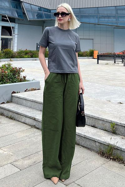 Madmext Women's Wide Leg Dark Green Trousers - Mg2011