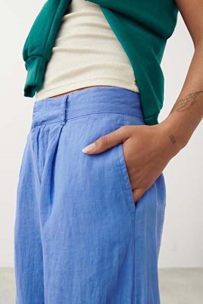 Madmext Mavi Kemerli Bol Paça Kadın Pantolon MG2021