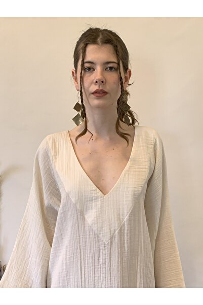 ARİNNASİDE V-Neck Long Sleeve Summer and Beach Wear Casual Mousa Dress