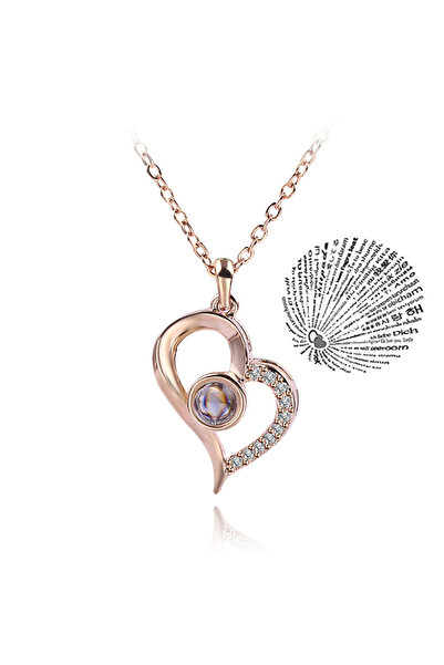 Choice قلادة عرض من الذهب الوردي بطول 45 سم - 02، قلادات بـ 100 لغة "أحبك" لل...