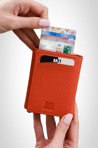 MFT Leather Design Genuine Matte Leather Orange Wallet - Mechanized Retro (2660)