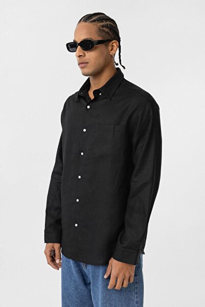 VAMOSCLO Детальна інформація про сумочку Oversize довга сорочка з довгими рукавами чорного кольору