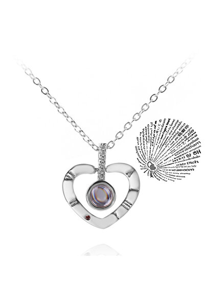 Choice قلادة فضية مقاس 45 سم - 01 إسقاطية بـ 100 لغة أحبك قلادات للحبيبة والص...