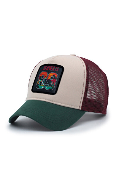 Trucker قبعة شبكية مطرزة قابلة للاستبدال من هاواي باللون الأخضر والبيج والأحم...
