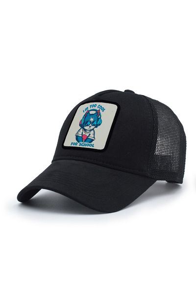Trucker Cool Cat Model Interchangeable Emblem Mesh Hat Black