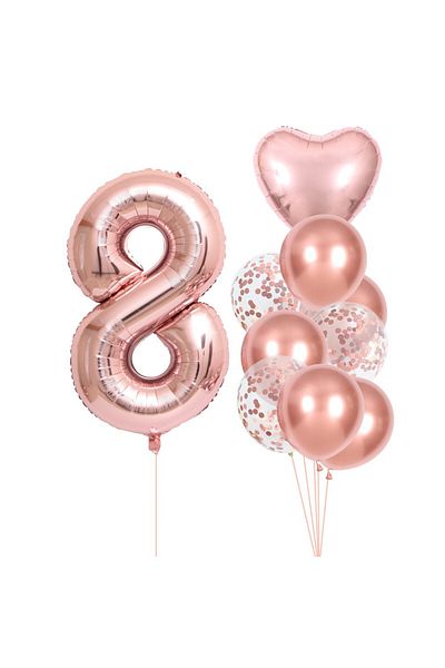 OEM Set of 10 Foil and Latex Balloons Birthday Theme, 25cm Latex Balloons, 45cm Heart Figurine