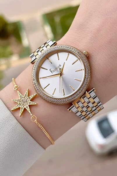 Freelook Gold Gümüş Renk 38 Mm Kadın Kol Saati Ve Bileklik
