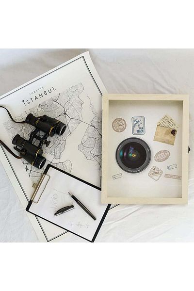 Muzilife Ramă foto cu cutie suvenir, lemn/sticlă, bej, 25 x 20,4 cm
