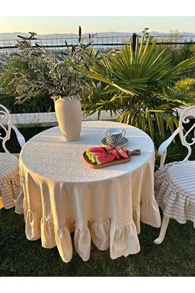 shules collection مفرش طاولة دائري من القطن والكتان مقاس 140 سم