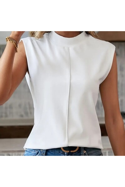 JANES Kadın Kısa Reglan Kollu Yarı Balıkçı Yaka İthal Krep Bluz