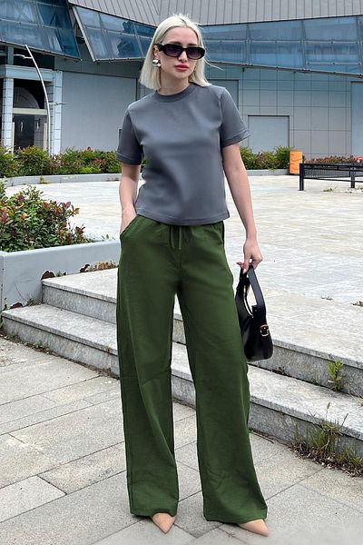 Madmext Women's Wide Leg Dark Green Trousers - Mg2011