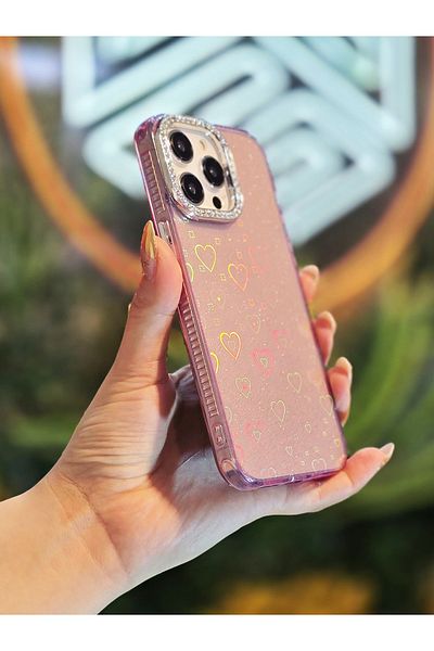 OSG حافظة فاخرة فاخرة ممتصة للصدمات لهاتف iPhone 16 Pro Max متوافقة مع نمط القلب المتغير اللون في الضوء