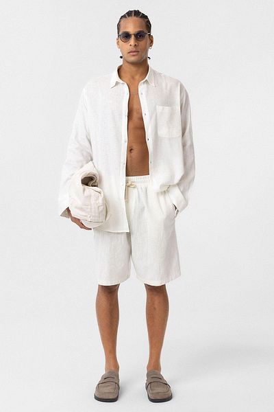 VAMOSCLO Pocket Detailed Oversize Long Sleeve Shirt Ecru