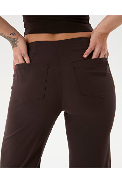 Ayma Active Women's Brown Flare Pants - High Waist, Wide Leg, Leg Cuff Detail