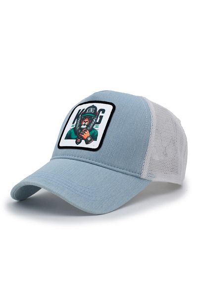 Trucker King Model Interchangeable Emblem Mesh Cap Blue White