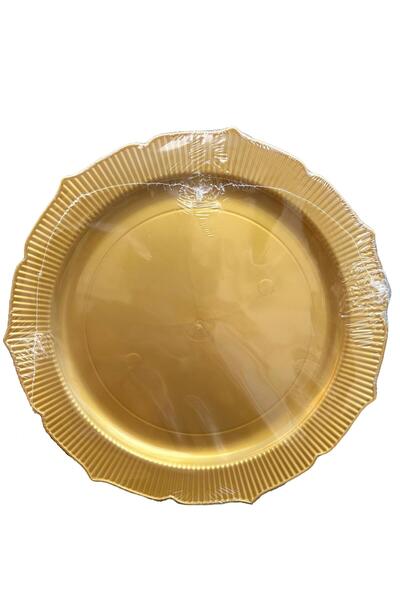 omeyva Davet Parti Sunum Doğum Günü Altın Renkli Sert Plastik Mika Tabak - 22...