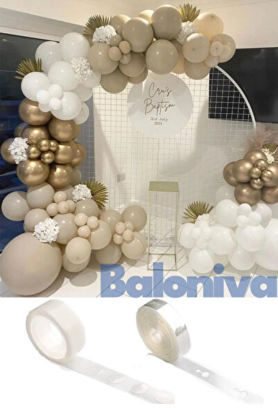 Baloniva Krom gold - Kum beji - Beyaz balon zinciri Doğum Günü Nişan Kına Pas...