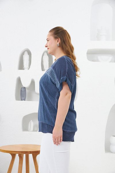 RMG Washed Plus Size Blouse Indigo