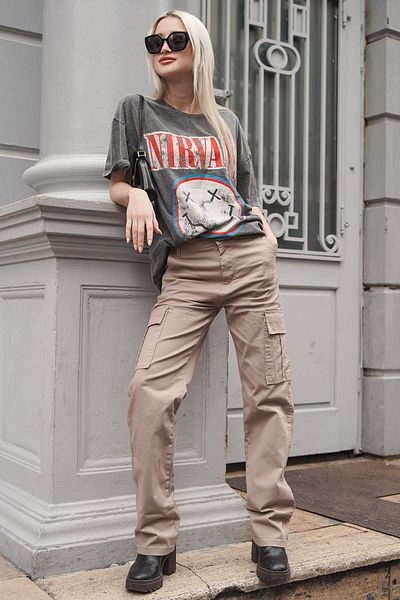 Madmext Stone Color Pocket Detailed Cargo Trousers Mg1602