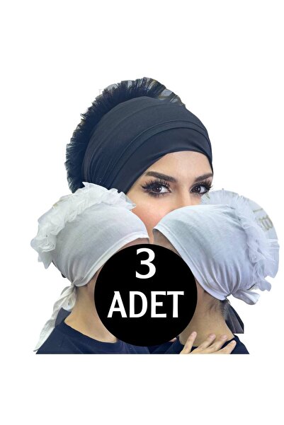 ALADİYAR bonetă 3 bucăți cu volane Bonetă neagră