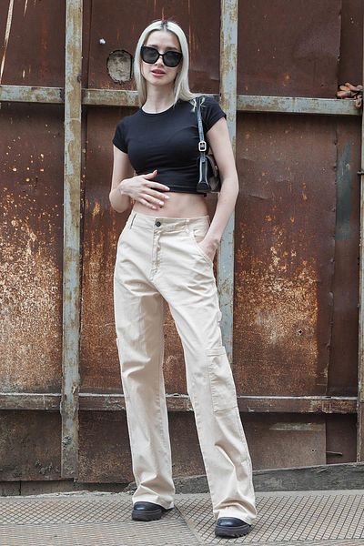 Madmext Beige gerade geschnittene Cargohose Mg1601