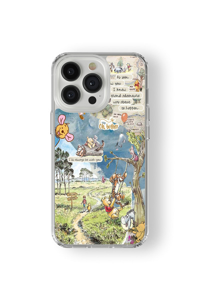 Space Star iPhone 16 Pro Uyumlu Winnie The Pooh Kolaj Tasarım Baskılı Şeffaf ...