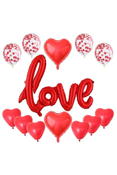 Teo Set of 13 Metallic Foil and Latex Balloons, Letters and Heart Figures, Love Model, Birthday Theme