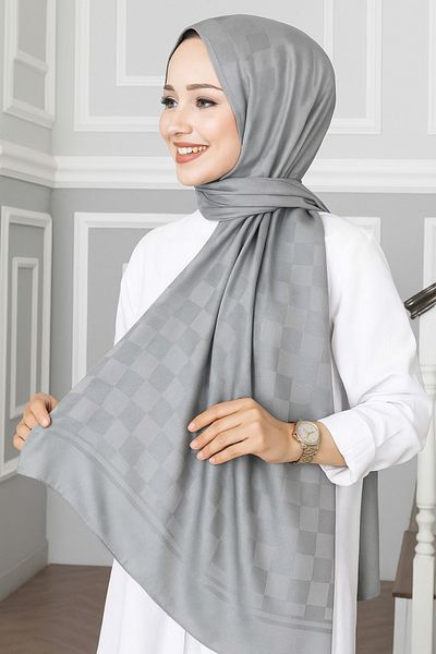 mim eşarp Σάλι Emproyal Ασημί Ζακάρ Σκακιέρα με σχέδιο 75x190 cm