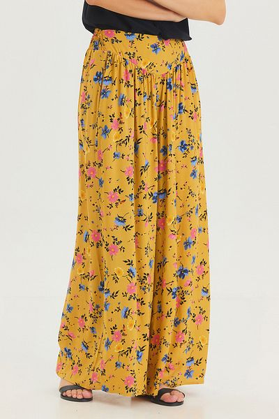 Clandestino Patterned Waist Gimped Loose Skirt Trousers Yellow
