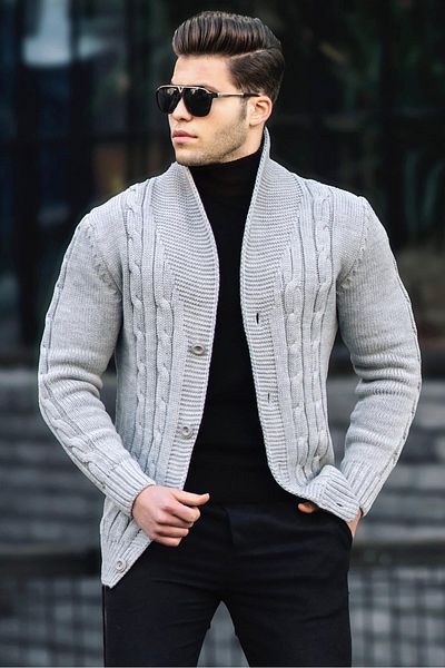 Madmext Gray Braided Cardigan 9053