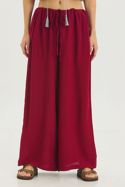 Clandestino Belted Wide Leg Loose Bohemian Trousers Claret Red