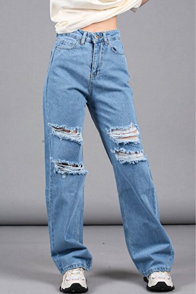 Madmext Mad Girls Blue Ripped Straight Leg Jean Mg1152