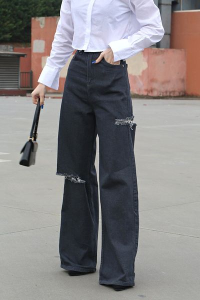 Madmext Smoked Ripped Detailed Palazzo Jean Mg1560