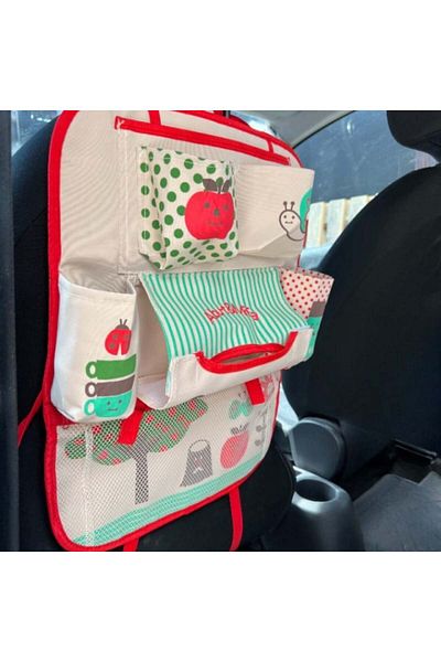 Empria Protectie scaun auto, organizator masina pentru copii, 8 buzunare, Empria, 54x43 cm, Rosu