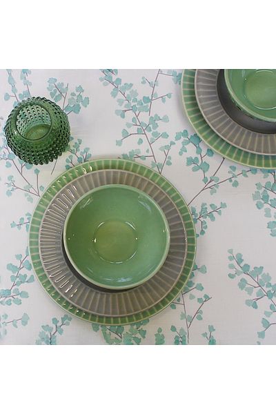 Homelux Tablecloth 170X170 Cm 100% Cotton White/Verde Mlinent/Gray