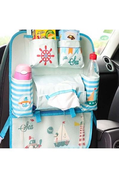 Empria Protecție pentru scaun auto, organizator auto pentru copii, 8 buzunare, 54x43 cm, albastru