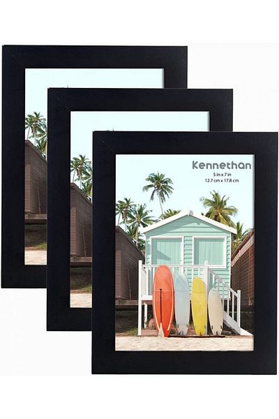 Kennethan Set Of 3 Photo Frames, Pine Wood/acrylic Glass, Black, 13 X 18 Cm