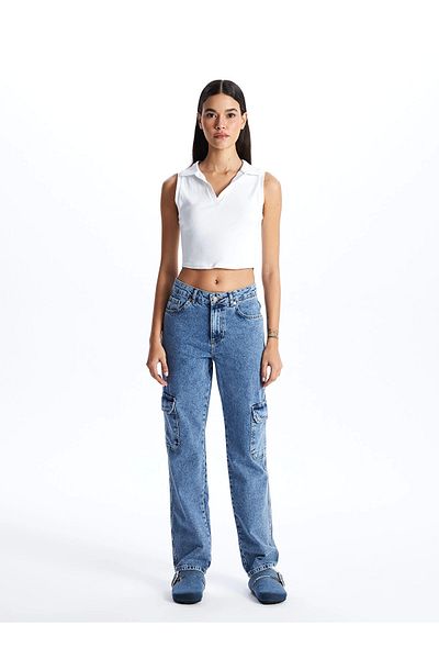 LC Waikiki LCW Jeans Indigo Straight Fit Pantaloni cargo de damă