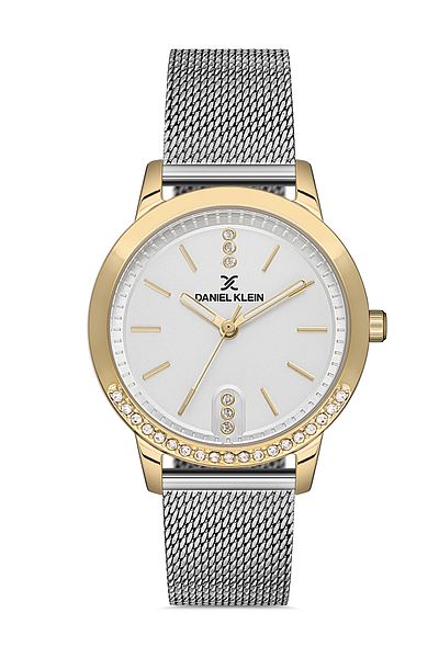 Daniel Klein New Model Yellow/Silver Outside Stone Wicker Steel Bracelet Women's Wristwatch Bracelet